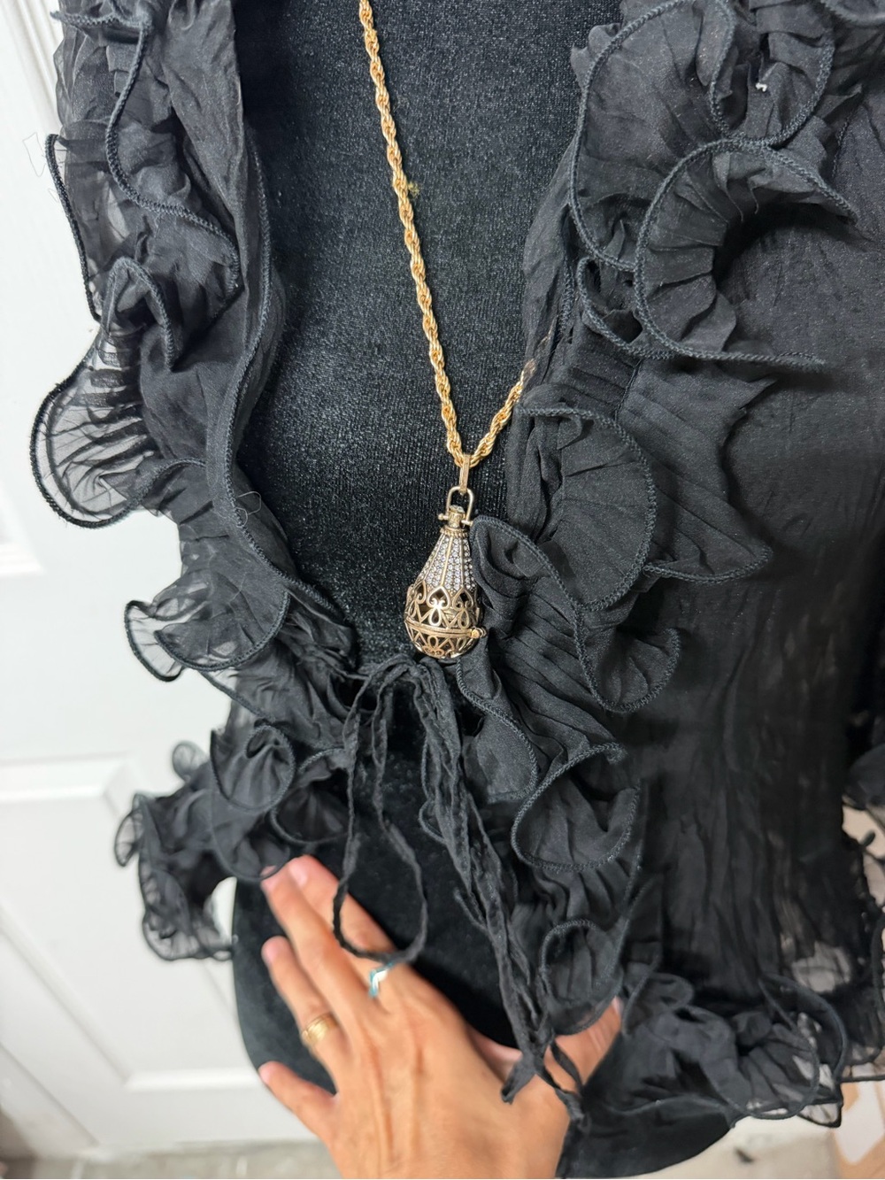 Sheer Black Ruffle Blouse Small Romantic Gothic Fairy Top - Picture 5 of 8